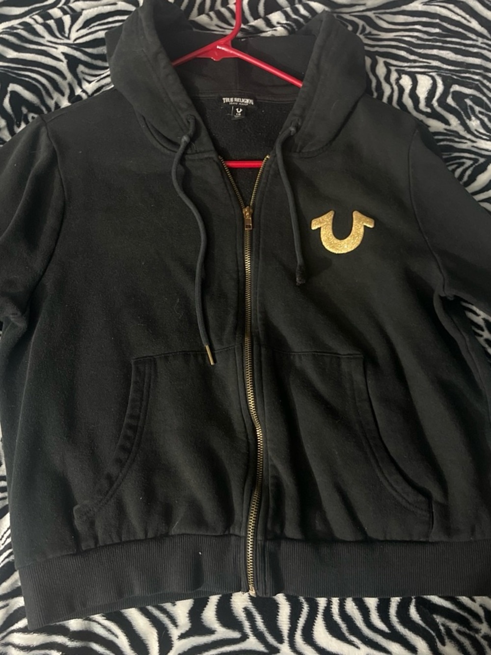 True Religion Kids Black Zip-Up Hoodie with Gold Emblem